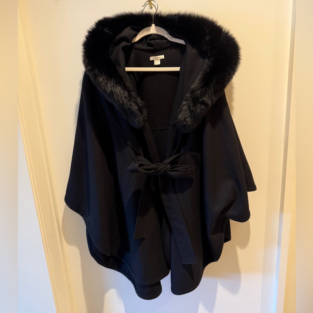 Manrico Cashmere Black Fur Oversized Cape size Small